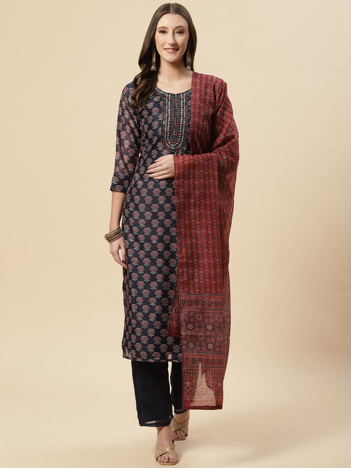 Printed Chanderi Kurta With Pants &amp; Dupatta