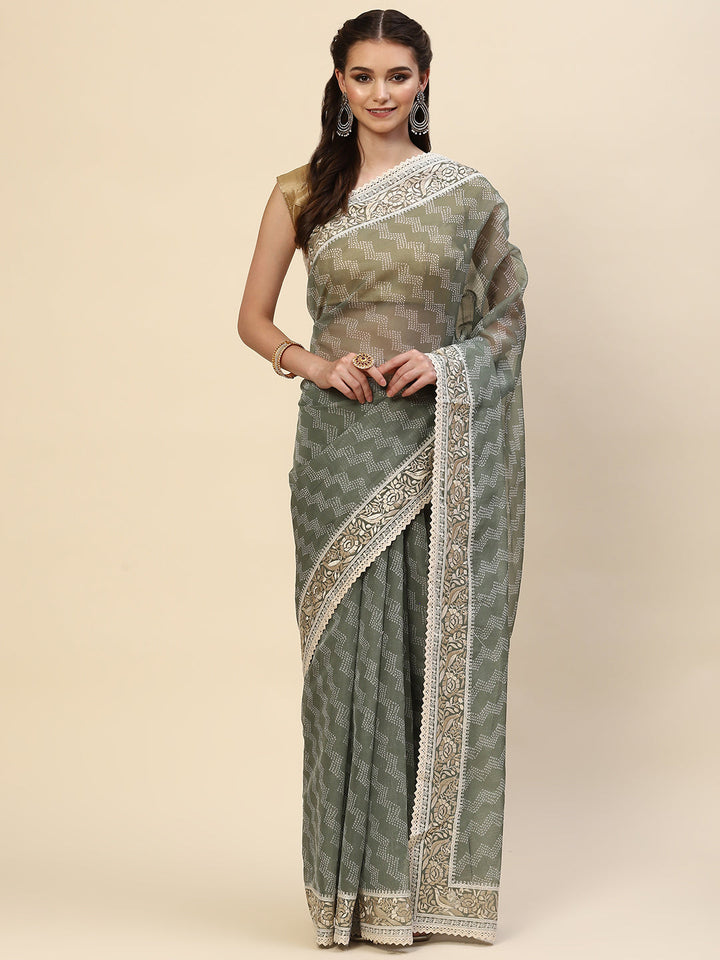 Bandhani Printed Organza Saree