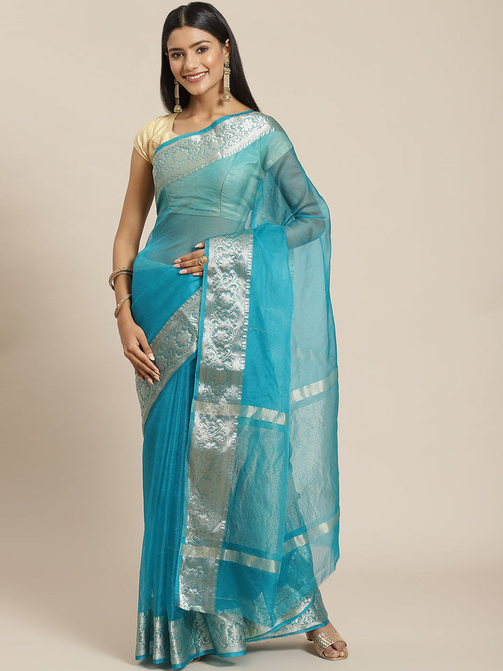 Zari Border Organza Plain Saree