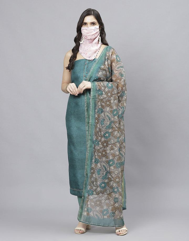 Embroidered Chanderi Suit Piece With Printed Chanderi Dupatta And Scarf