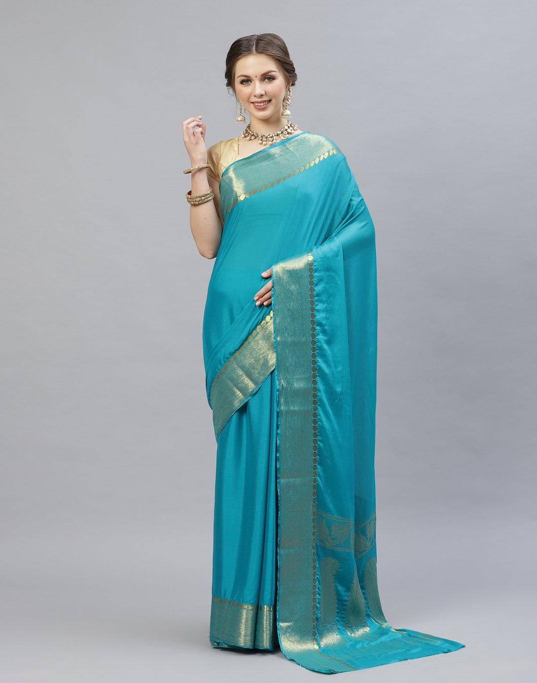 Woven Zari Border Plain Art Chiffon Saree