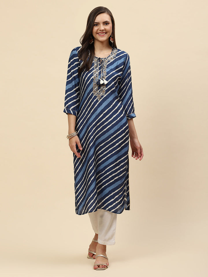 Neck Embroidered &amp; Printed Muslin Kurta