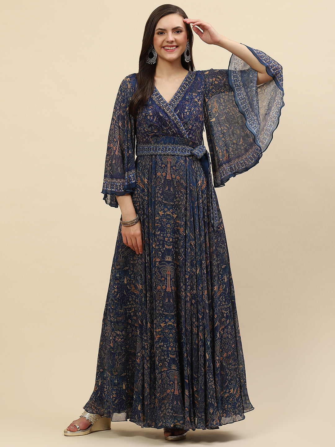 Digital Printed Crepe Gown Dress