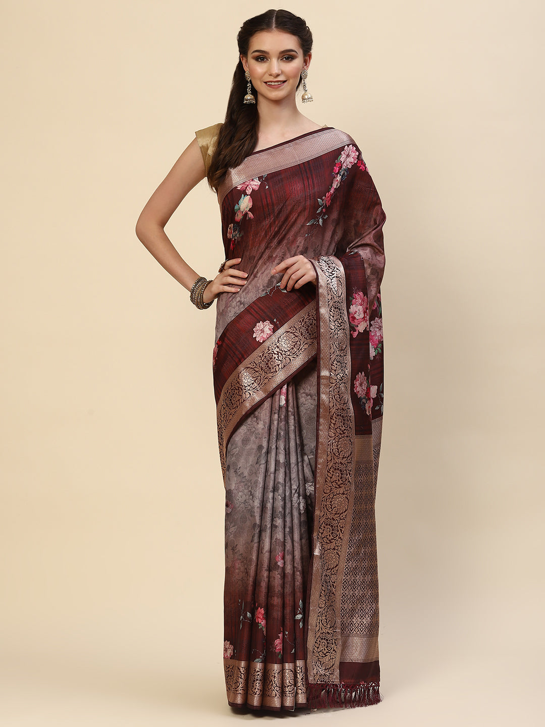 Digital Floral Printed Handloom Saree