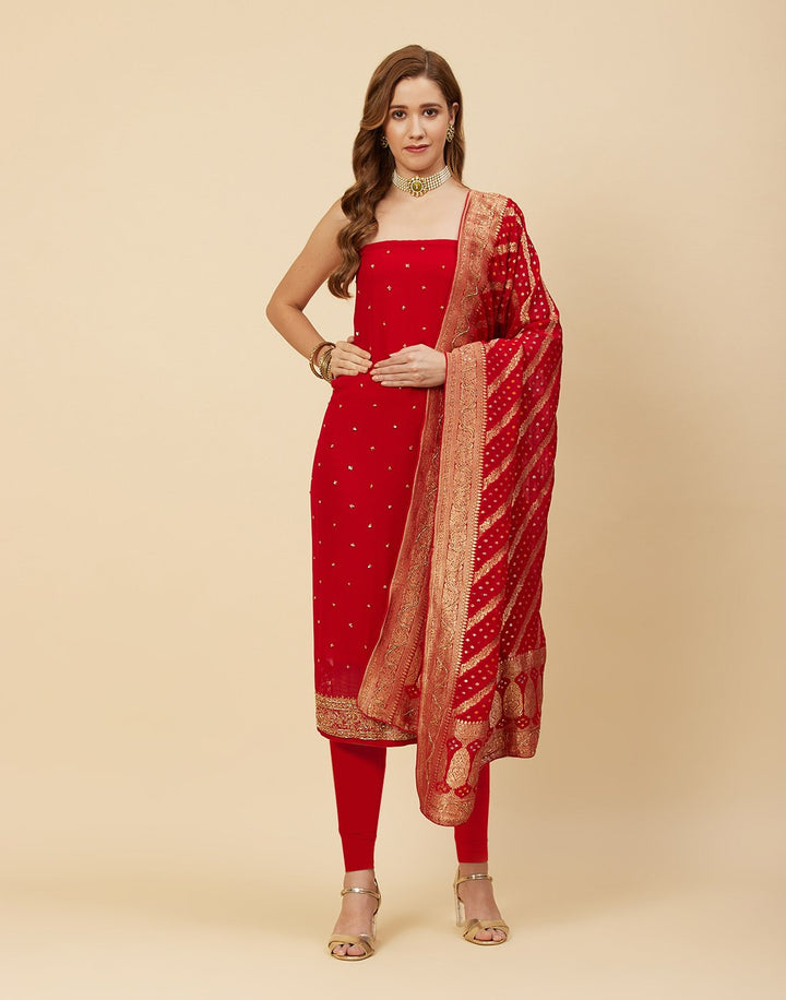 Embroidered Georgette Suit Piece With Bandhini Dupatta