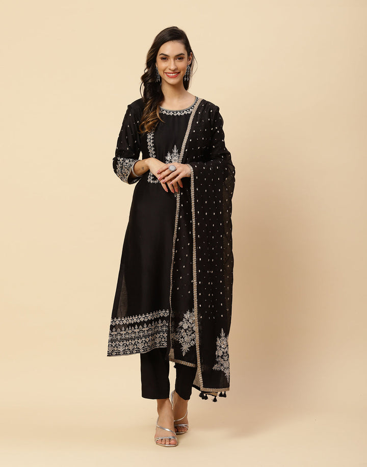 Embroidered Cotton Chanderi Salwar Kameez Stitched Suit With Chanderi Dupatta
