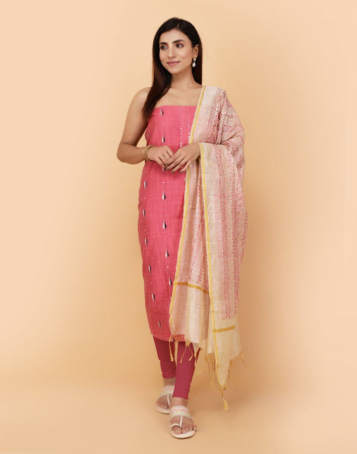 Embroidered Chanderi Suit Piece With Pach Work