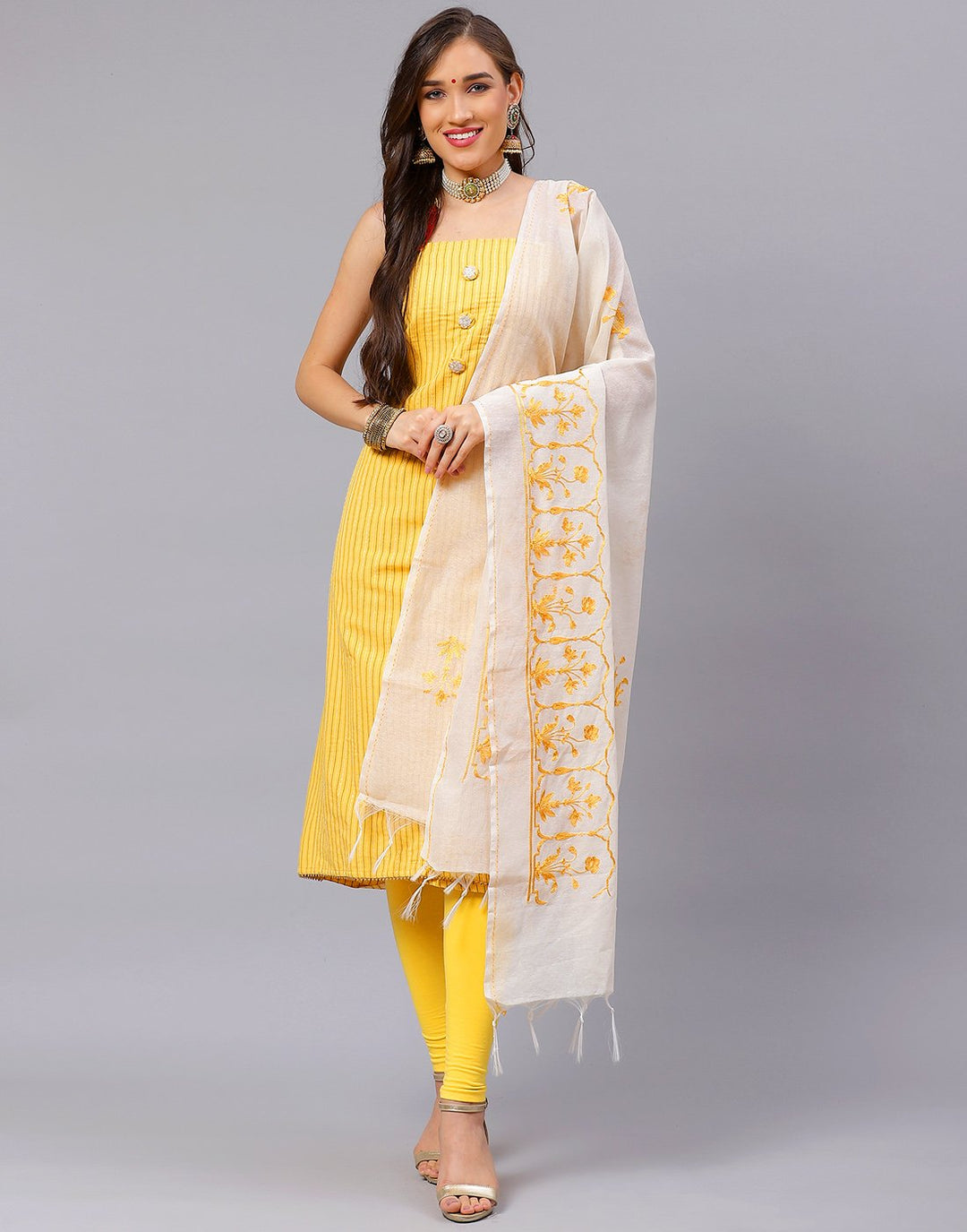 Cotton Embroidered Suit Piece with fancy dupatta