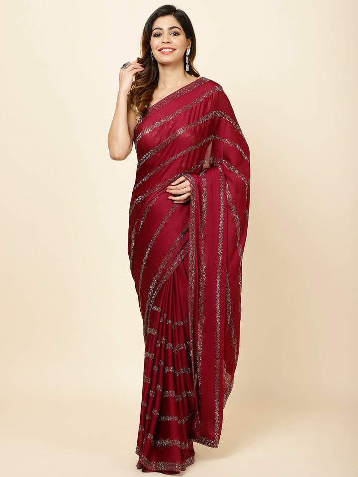 Stone Embroidered Chiffon Saree