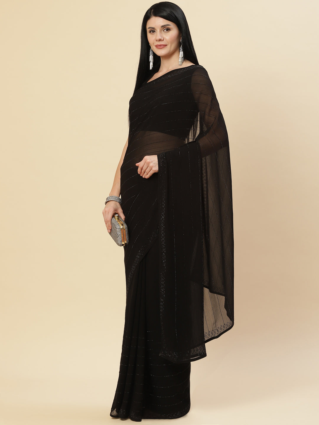 Stone Work Plain Georgette Saree