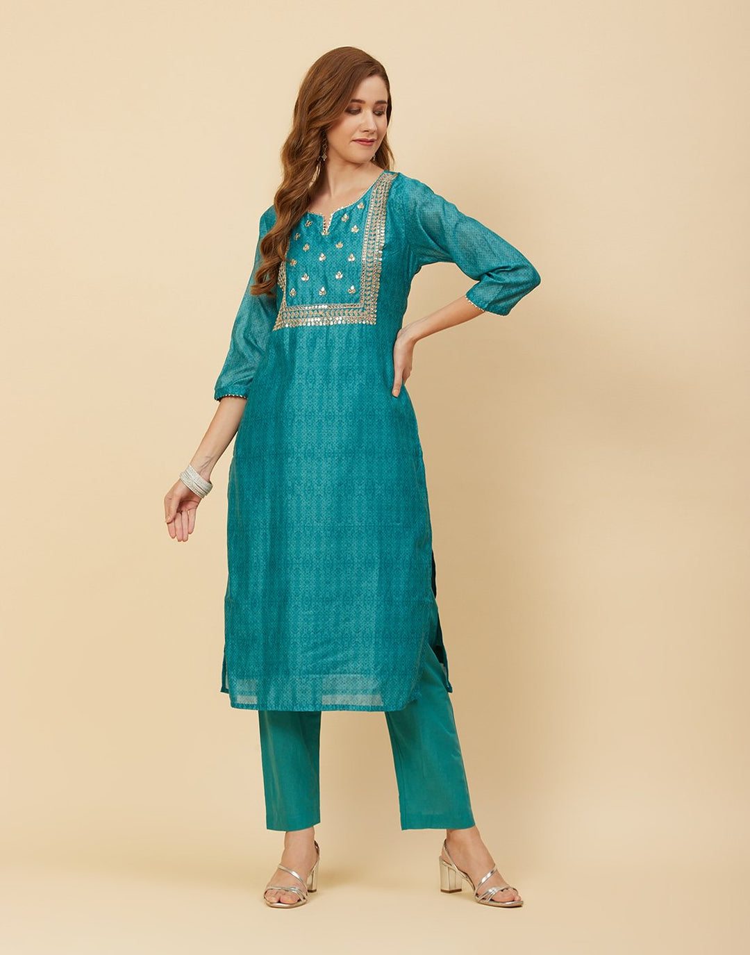 Embroidered Chanderi Kurti With Pant