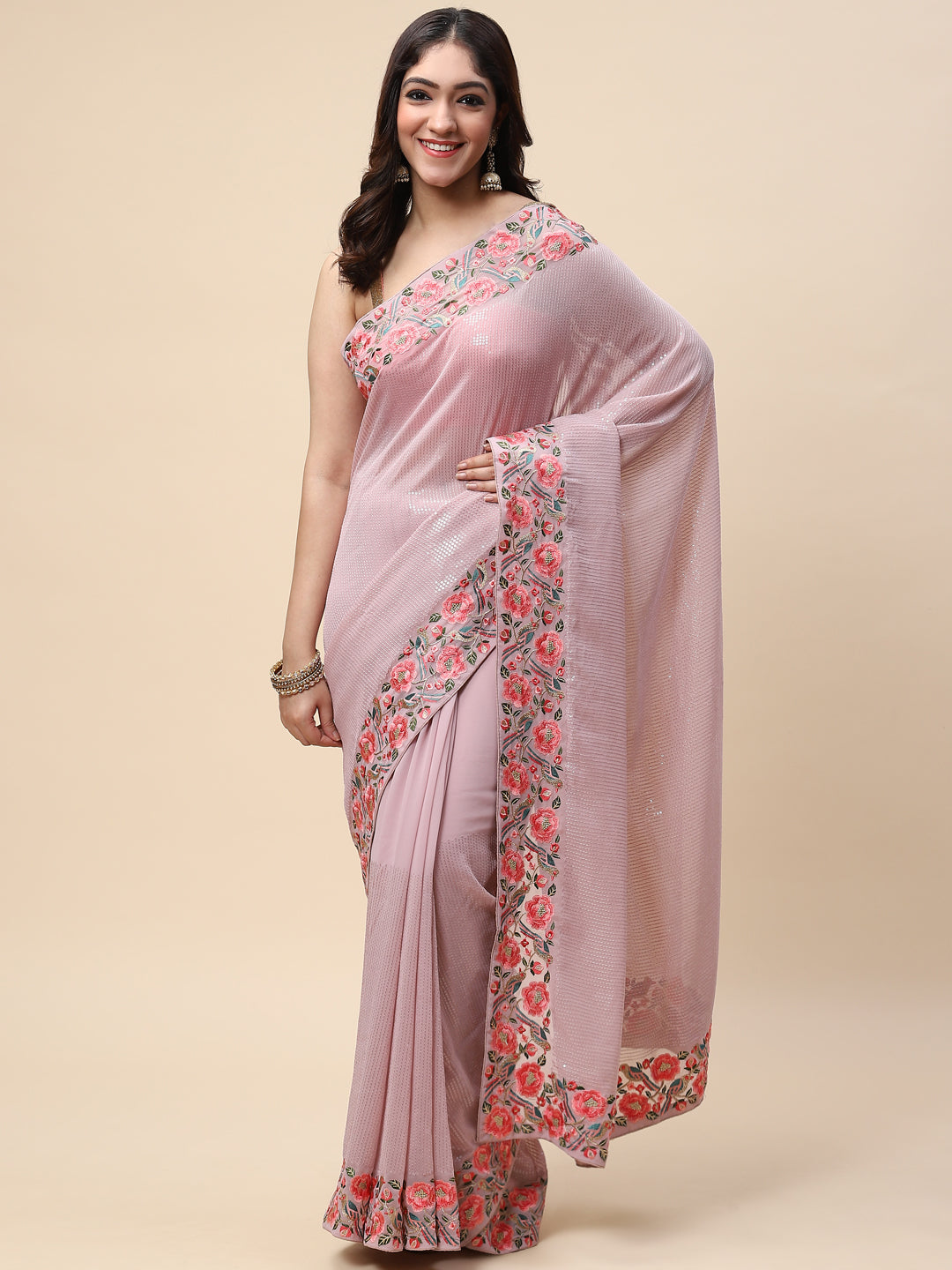 Sequin Embroidered Georgette Saree