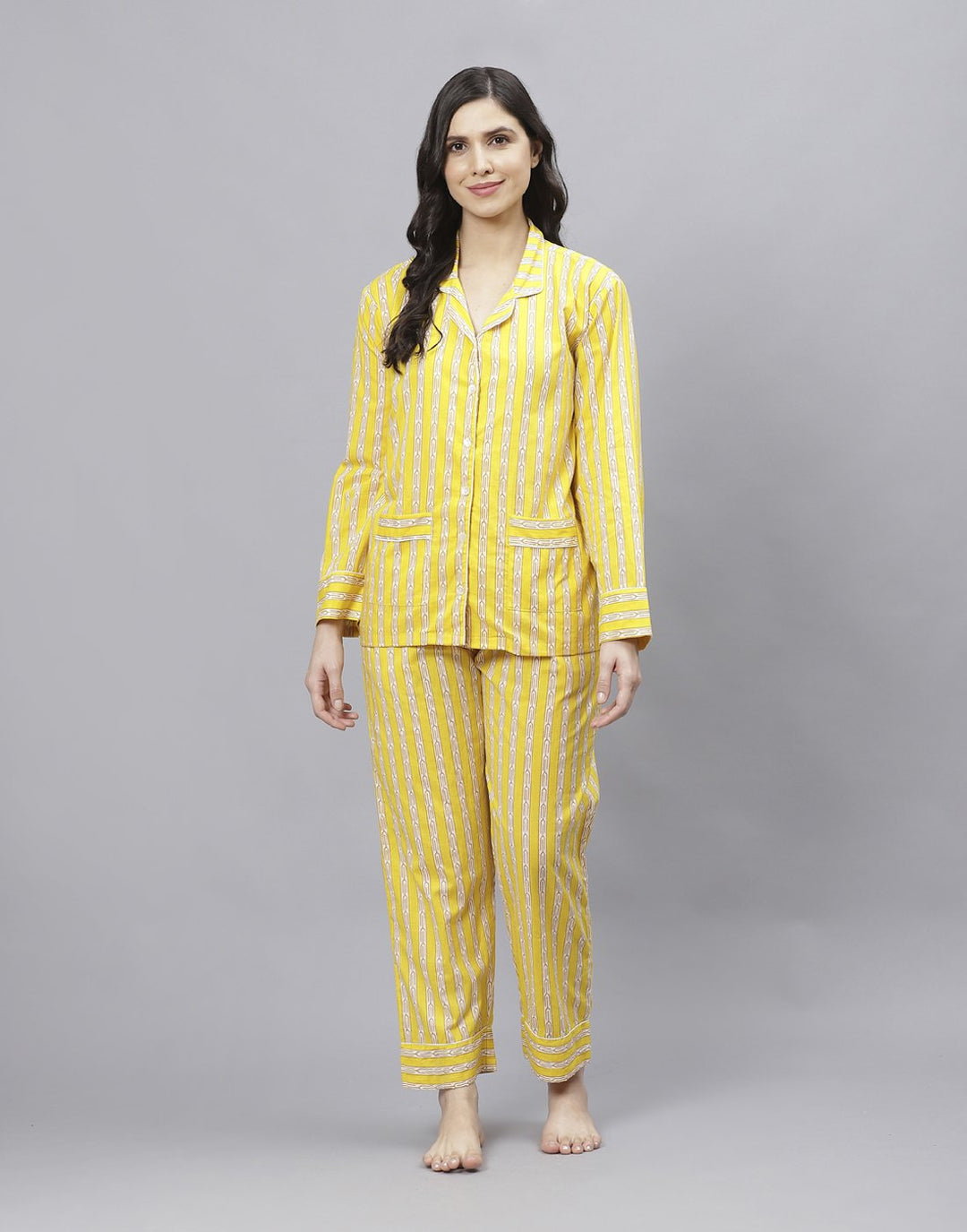 Yellow Cotton Printed Comfort Wear