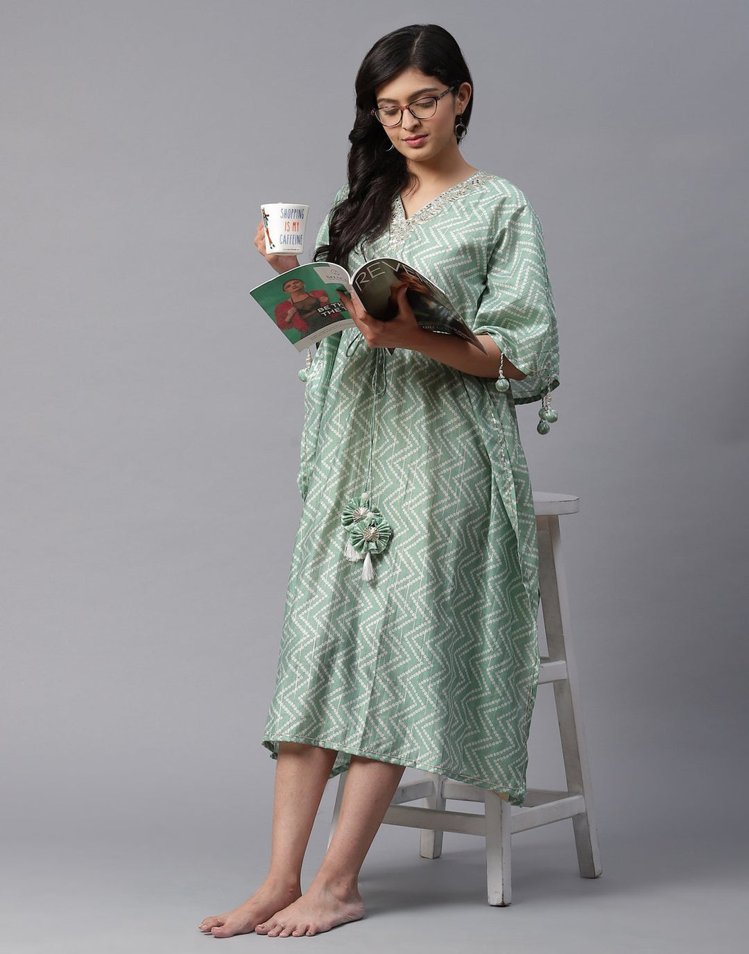 Bandhini Print Kaftan with Gota Work
