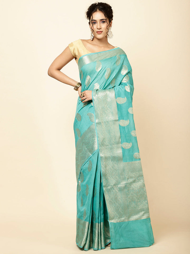 Zari Border Booti Woven Cotton Saree