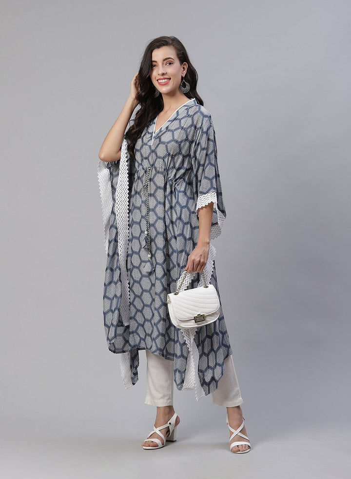Grey Printed Cotton Kaftan