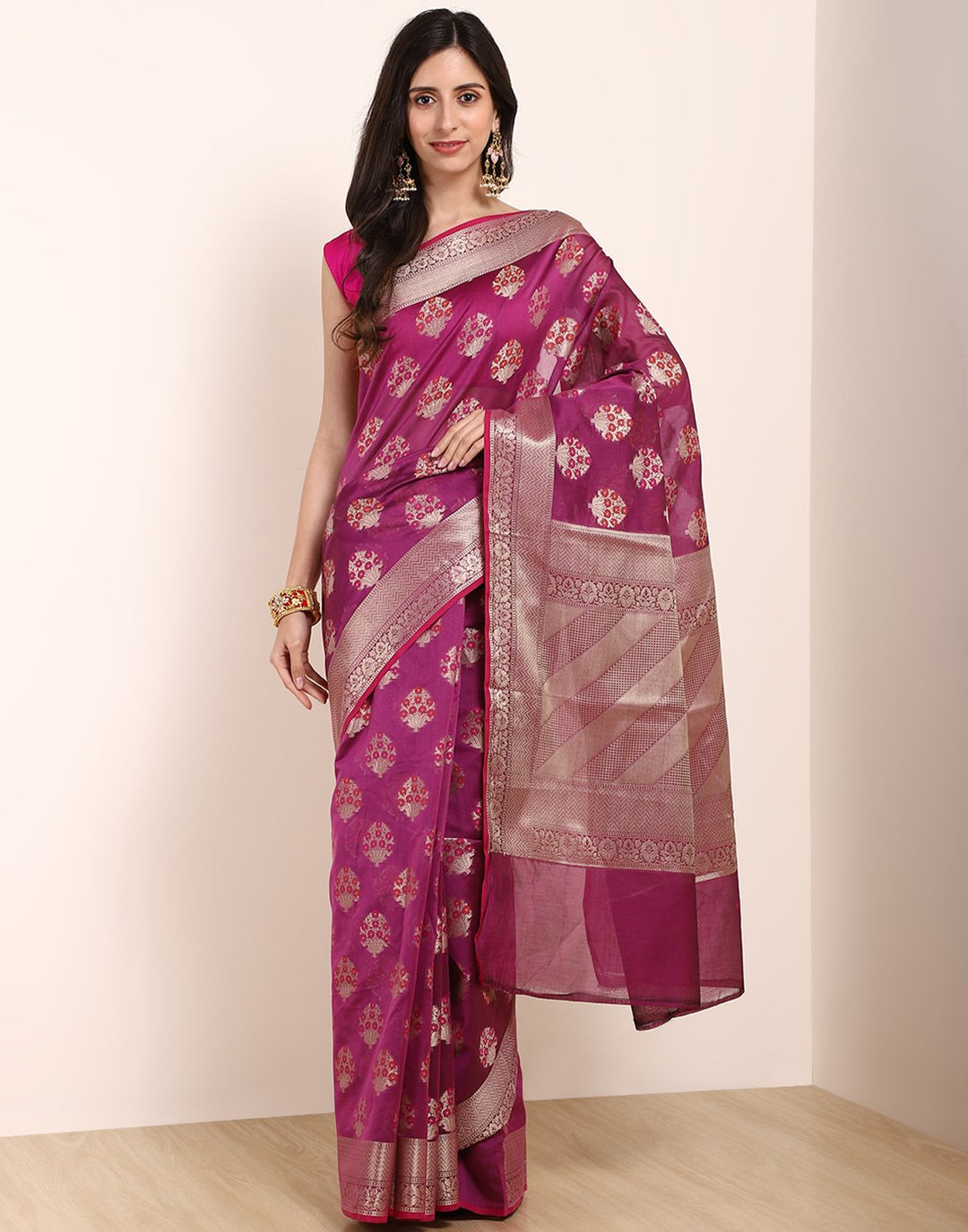 Purple Cotton Woven Saree