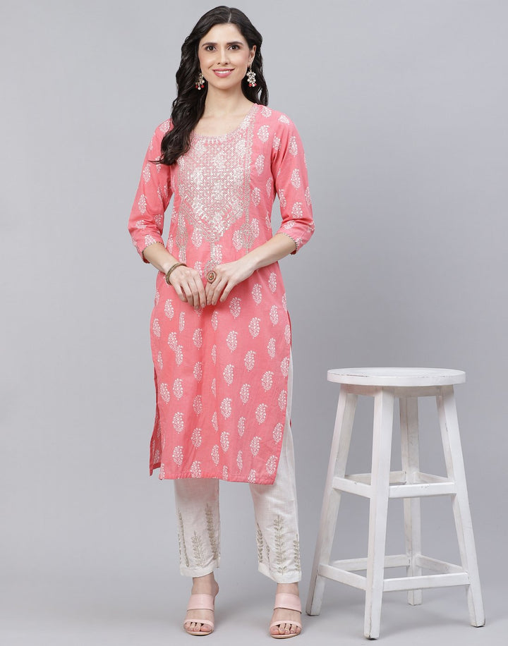 Paisley Print Cotton Kurti with Pant