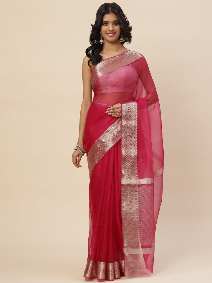 Zari Border Organza Plain Saree