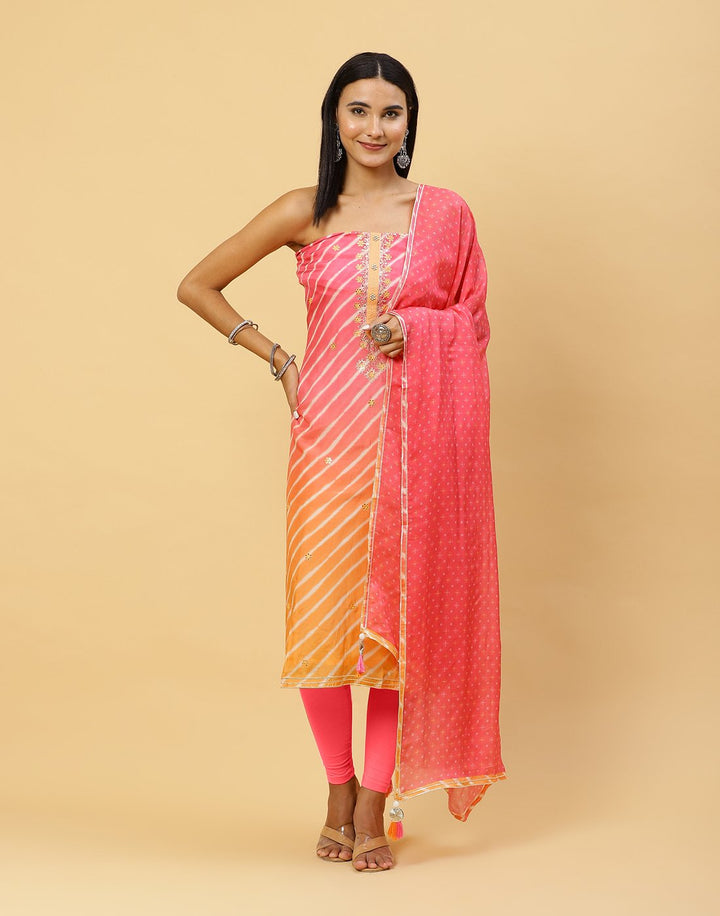 Printed Muslin Suit Piece With Organza Dupatta