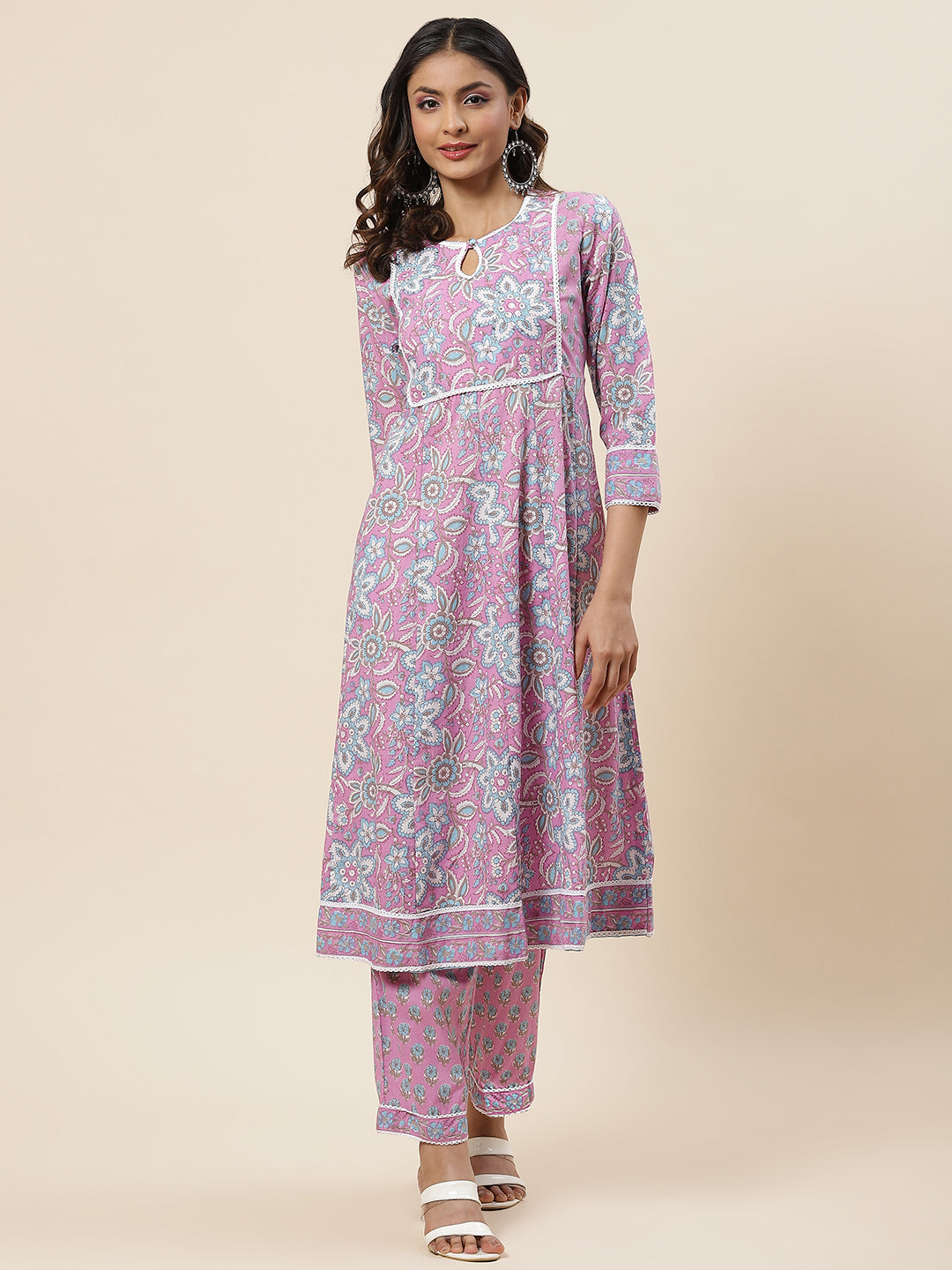 Floral Printed Cotton Kurta With Palazzo