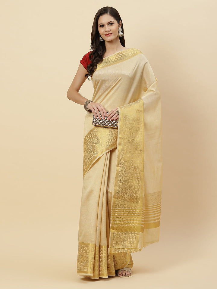Plain Zari Border Art Handloom Woven Saree