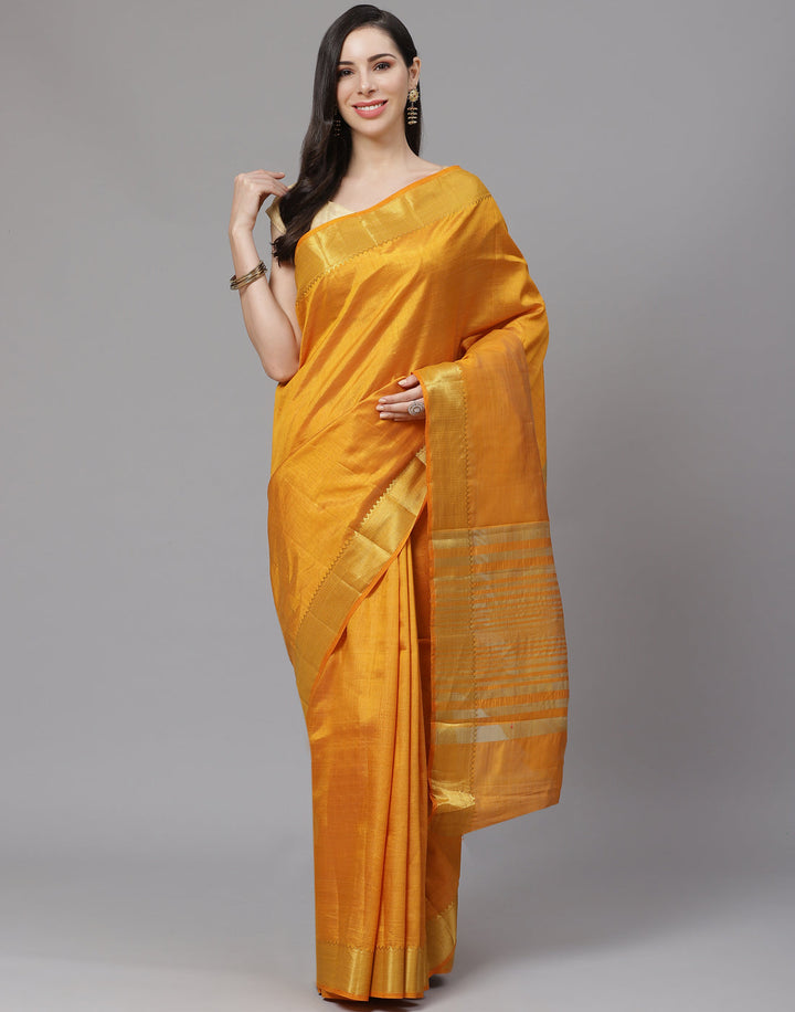 Plain Zari Border Art Handloom Woven Saree