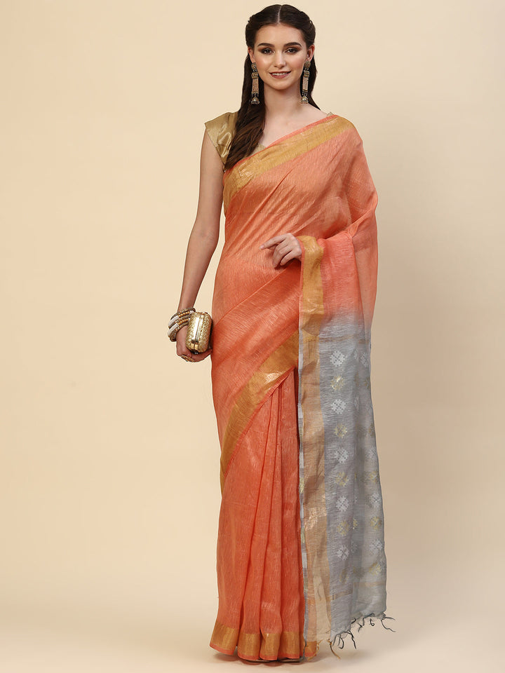 Resham Border Linen Woven Saree