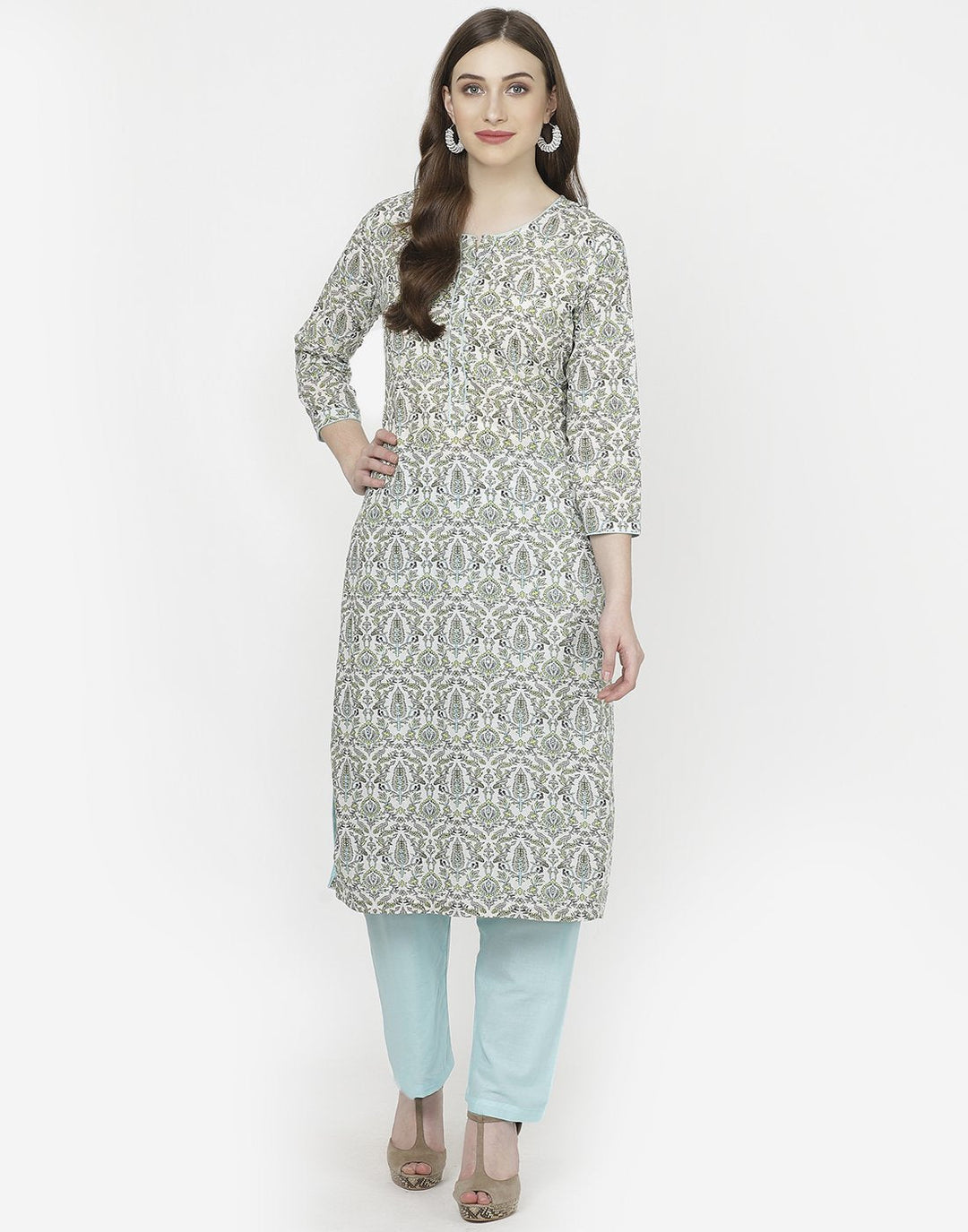 Cream Peach Cotton Kurti with Palazzo