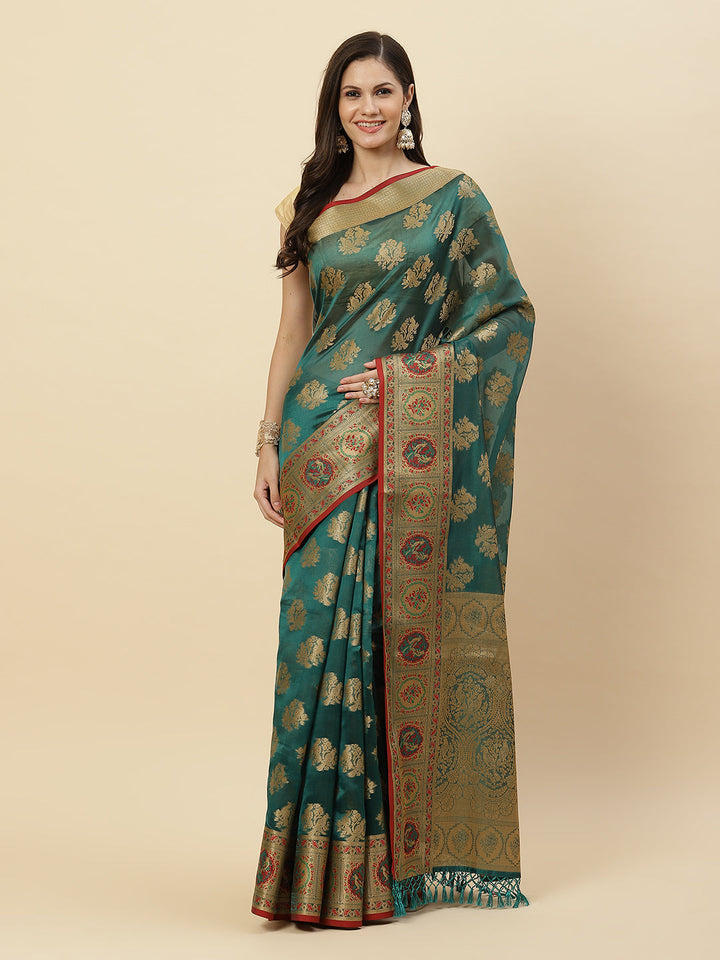 Zari Border Booti Cotton Woven Saree