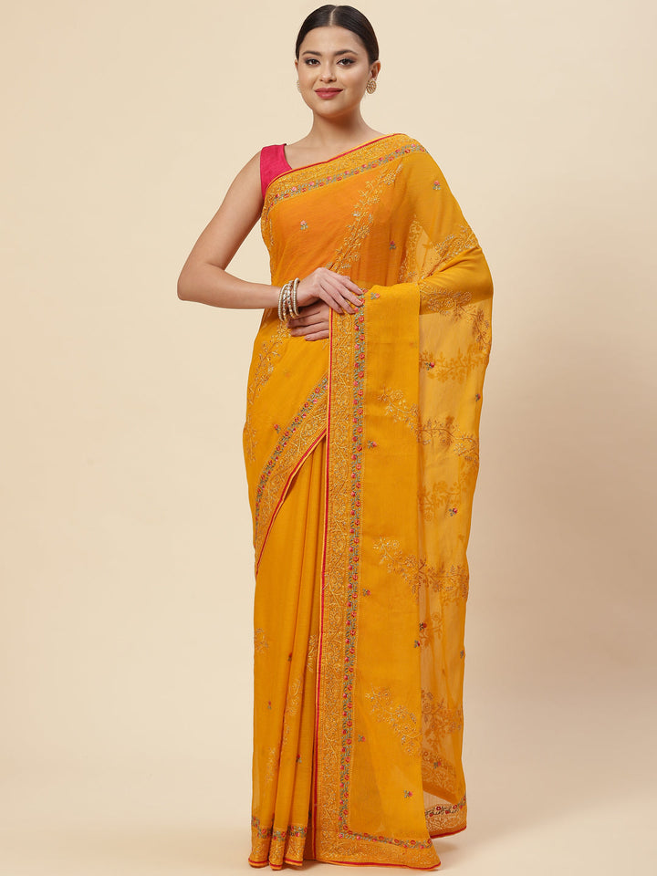 Resham Embroidered Chiffon Saree