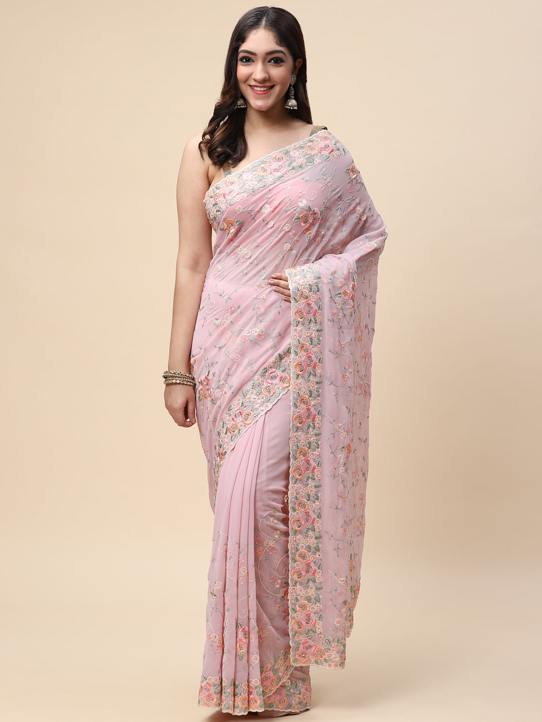 Floral Resham Jaal Embroidered Georgette Saree