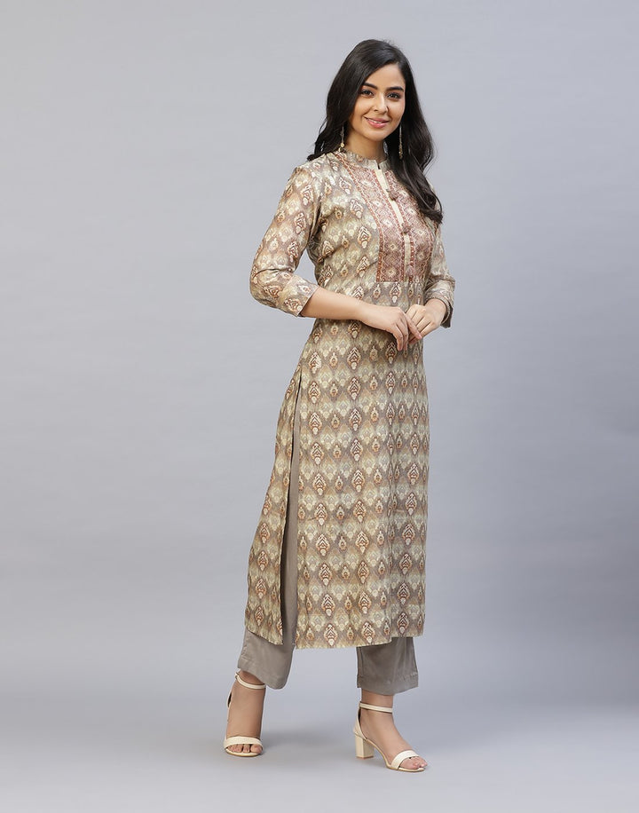 Chanderi Printed Kurti with Yoke Detail