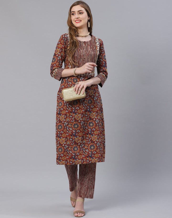 Printed Cotton Gota Trim Kurti Pant Set