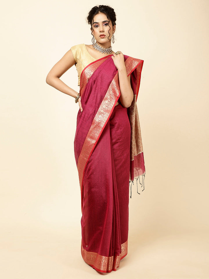 Plain Zari Border Woven Cotton Saree