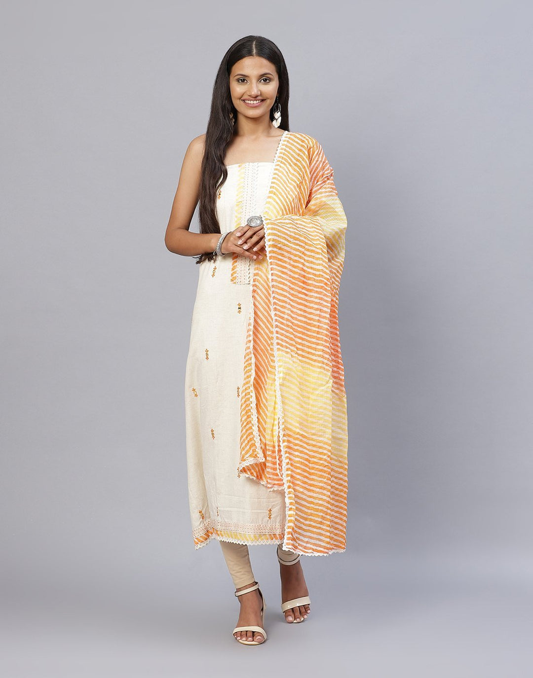 Cotton Suit Piece with leheria contrast dupatta