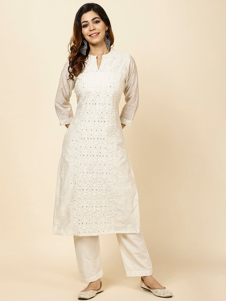 Thread Embroidered Cotton Kurta With Pants
