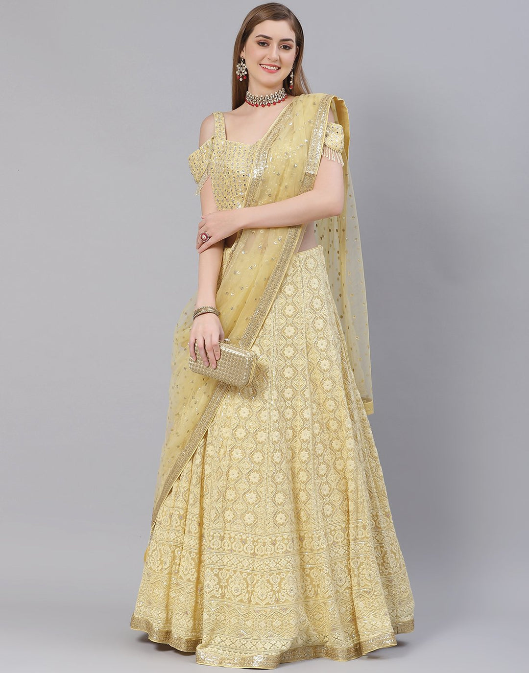 Georgette Lehenga With Short Off Shoulder Choli