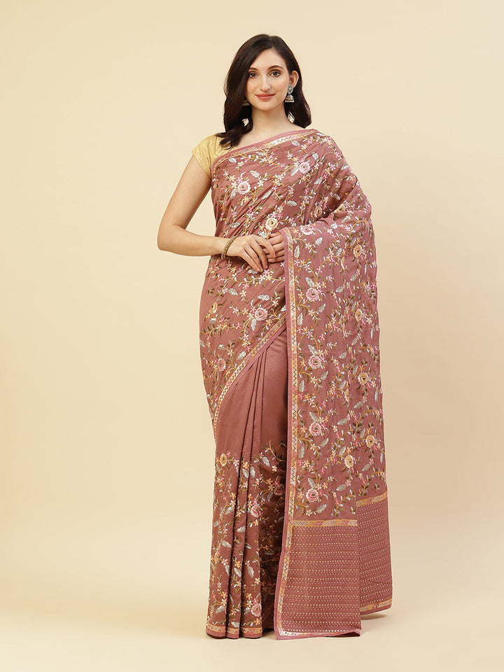 Thread Work Embroidered Art Tussar Saree