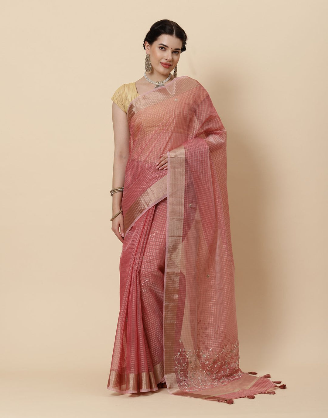 Embroidered Banarasi Tissue Saree