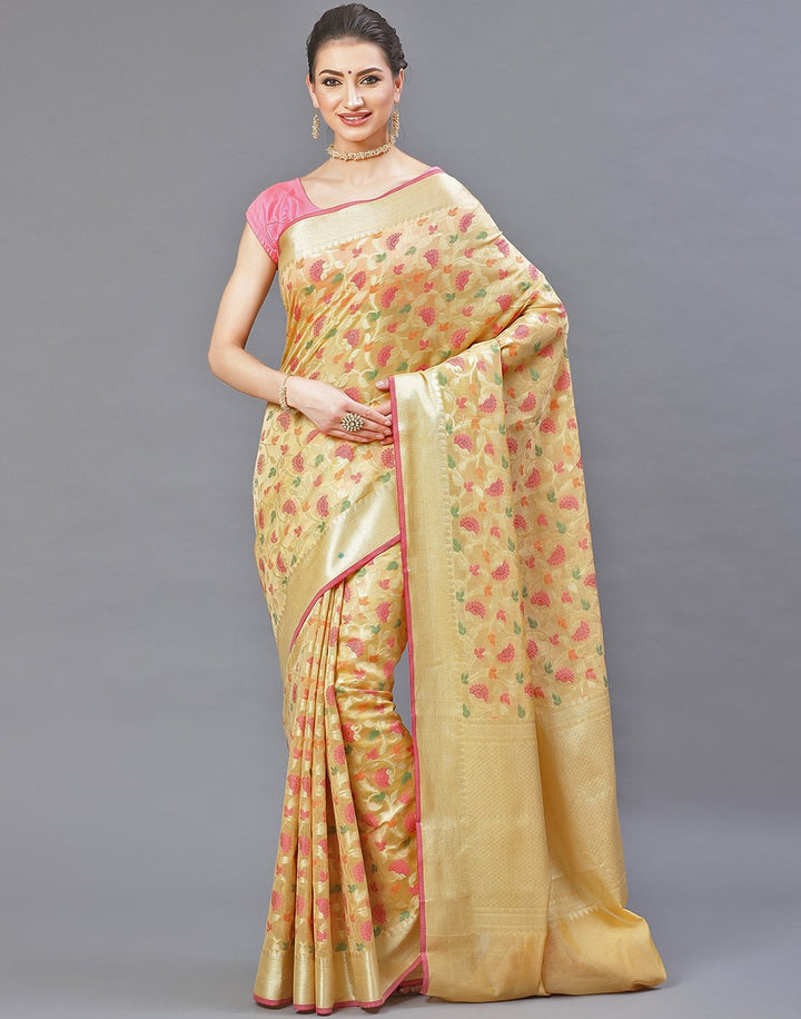 MBZ Meena Bazaar-Orange Cotton Woven Saree