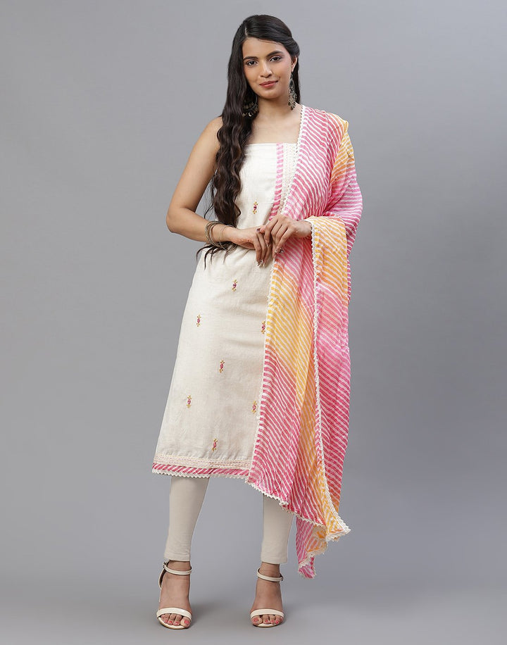 Cotton Suit Piece with leheria contrast dupatta