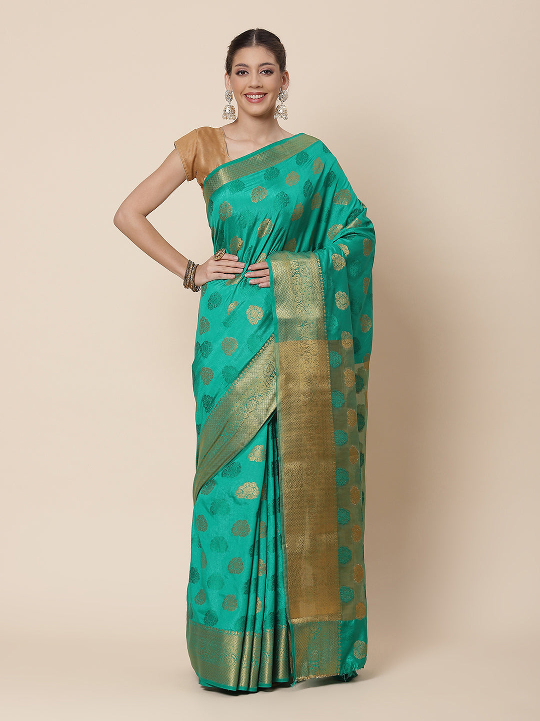 Zari Border Booti Art HAndloom Woven Saree