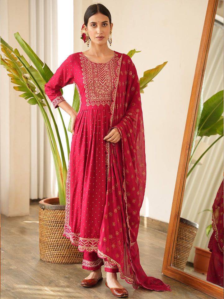 Sequin Embroidered Cotton Kurta With Pants &amp; Dupatta