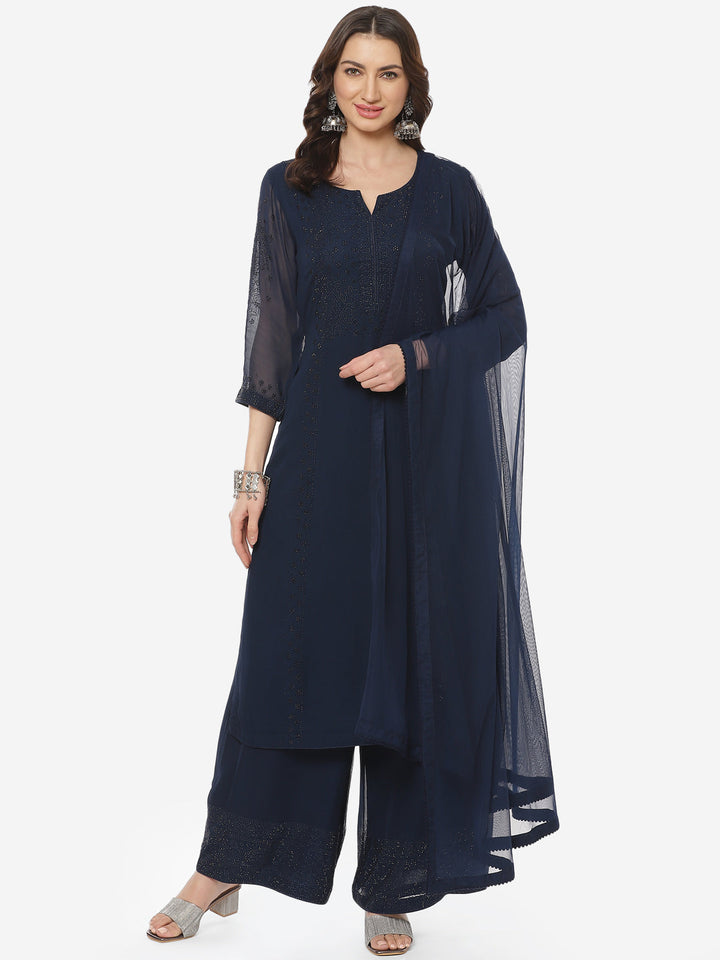 Swarovski Georgette Anarkali Stitched Salwar Kameez With Net Dupatta