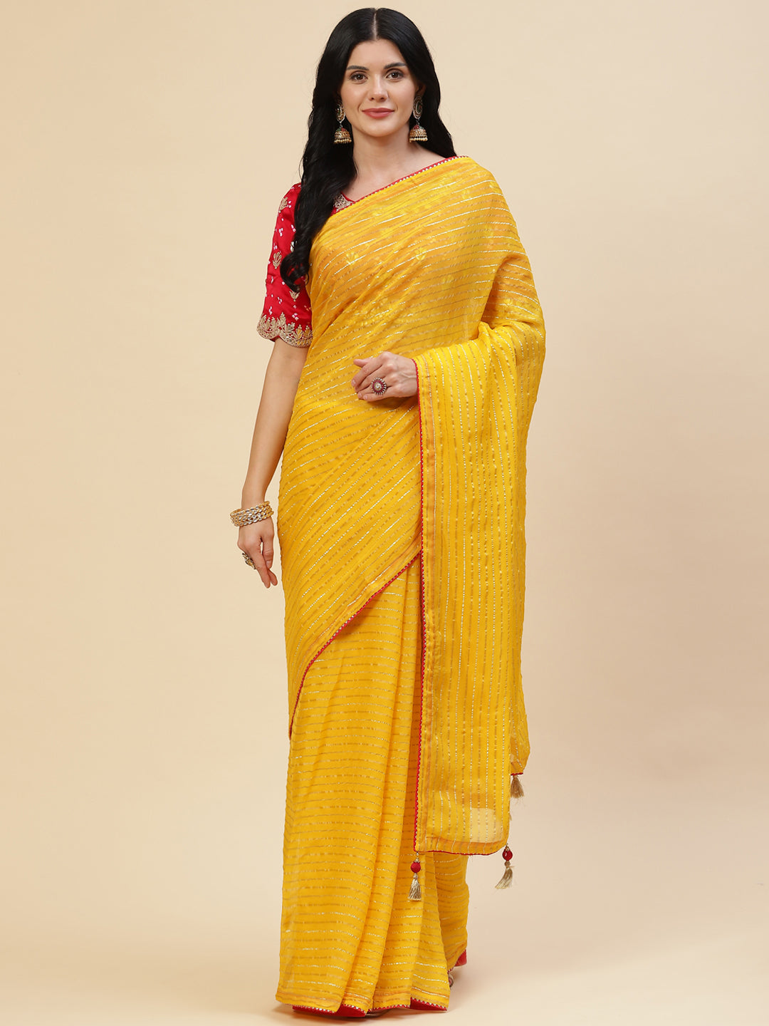 Stripes Embroidered Organza Saree