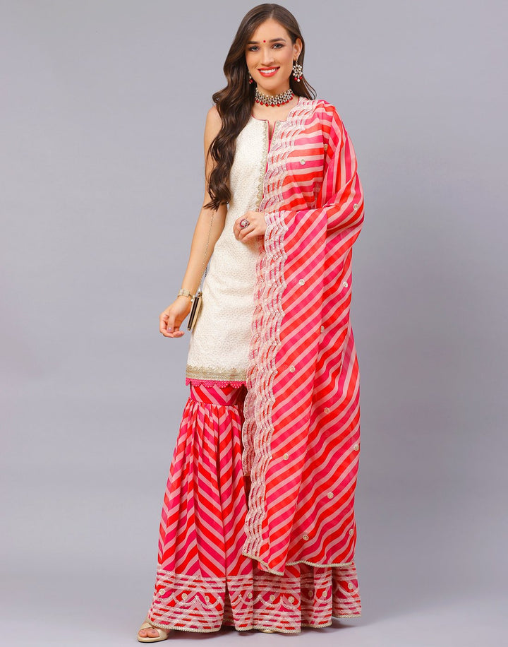 Cream Pink Salwar Kameez Stitched Suit