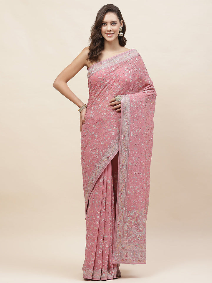 Resham Jaal Embroidery Georgette Saree