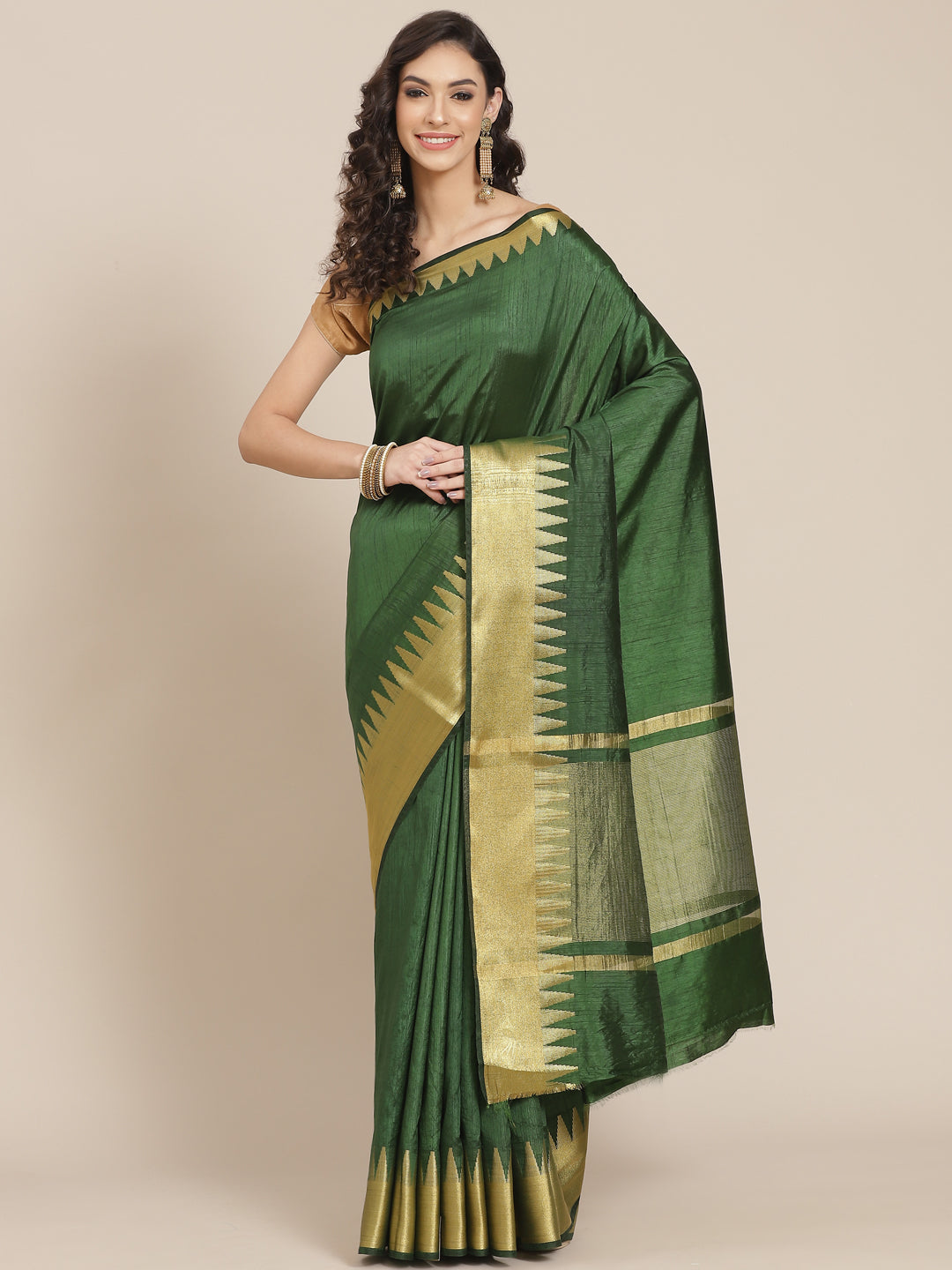 Plain Art Handloom Saree with  Temple Border