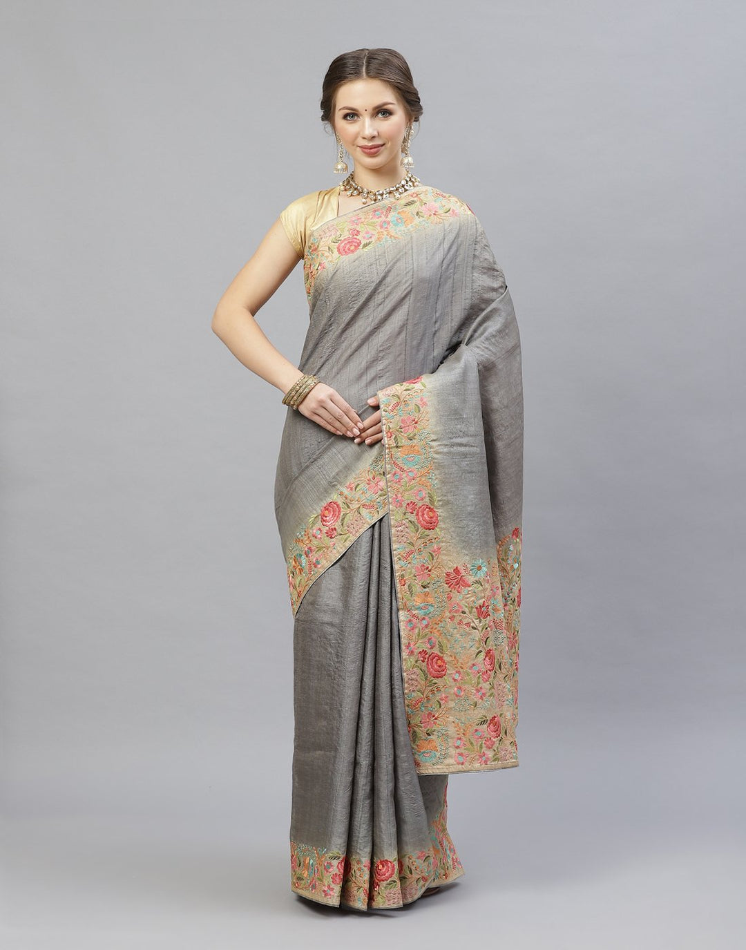 Tussar Embroidered Saree